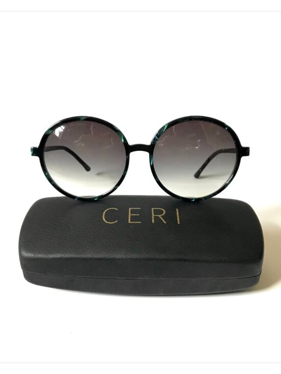 Ceri Hoover Audra Round Circle Sunglasses Womens Black Green Tortoise Acetate main image 5